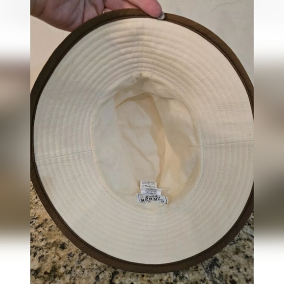HERMES Bicolor hat bucket hat Fedora hat Silk/Linen Brown/Ivory Based - Picture 4 of 6